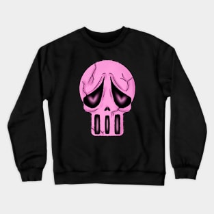 Pink Sad Skull with Hearts in Eyes. Skull in Love. Halloween Skull. Crewneck Sweatshirt